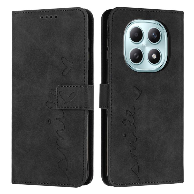 

For Redmi Note 15 4G / 5G Global 164mm Skin Feel Heart Embossed Leather Phone Case with Long Lanyard(Black)