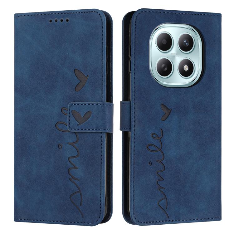

For Redmi Note 15 4G / 5G Global 164mm Skin Feel Heart Embossed Leather Phone Case with Long Lanyard(Blue)