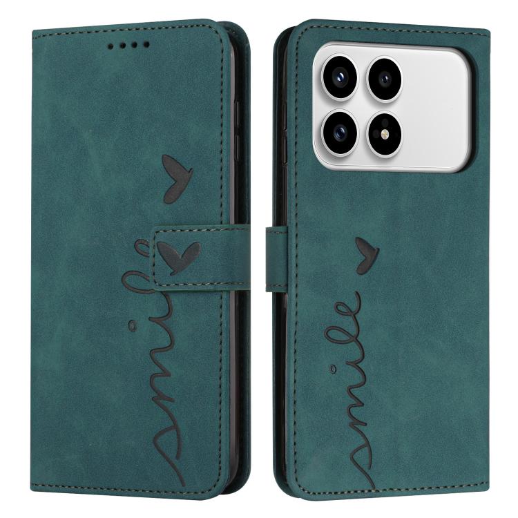 

For Redmi K90 / Poco F8 Pro Skin Feel Heart Embossed Leather Phone Case with Long Lanyard(Green)