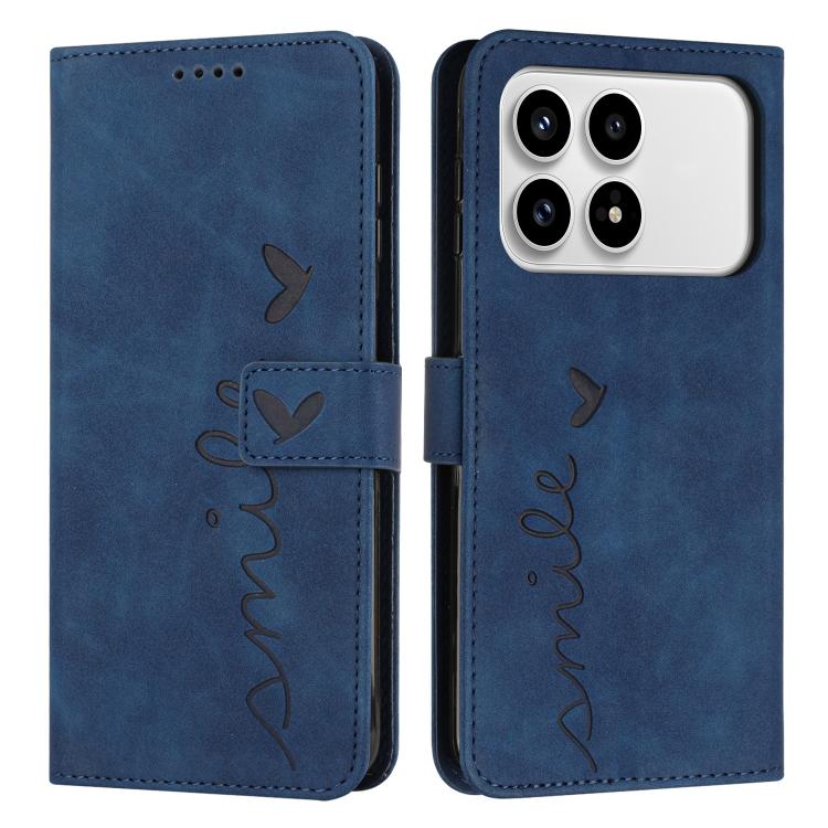 

For Redmi K90 / Poco F8 Pro Skin Feel Heart Embossed Leather Phone Case with Long Lanyard(Blue)
