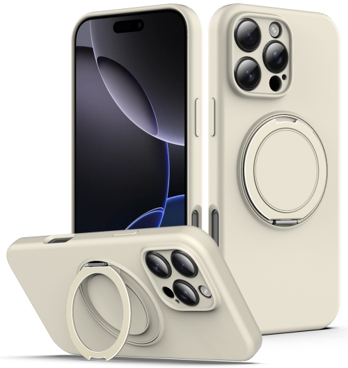 

For iPhone 14 Pro Liquid Silicone MagSafe Phone Case with Rotating Holder(White)