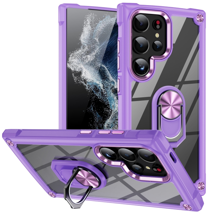 

For Samsung Galaxy S25 Ultra 5G TPU + PC Lens Protection Phone Case with Ring Holder(Purple)