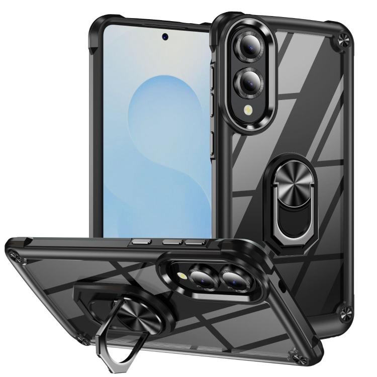 

For Samsung Galaxy S25 Edge 5G TPU + PC Lens Protection Phone Case with Ring Holder(Black)