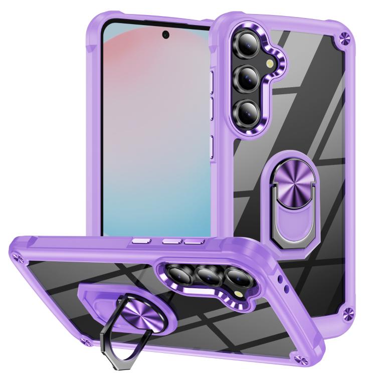 

For Samsung Galaxy S25 FE 5G TPU + PC Lens Protection Phone Case with Ring Holder(Purple)