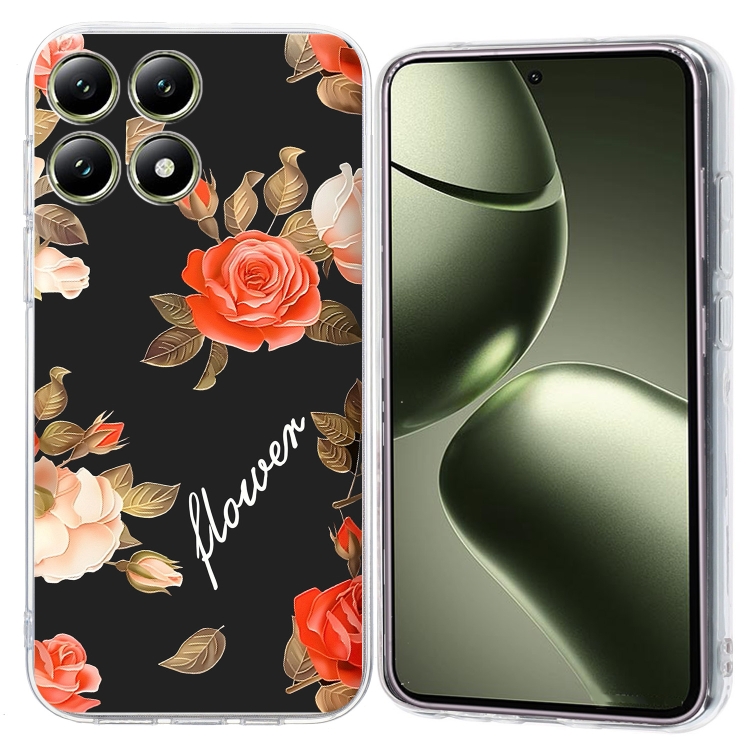 

For Xiaomi 14T Colorful Painting Pattern TPU Phone Case(Flowers On Black)