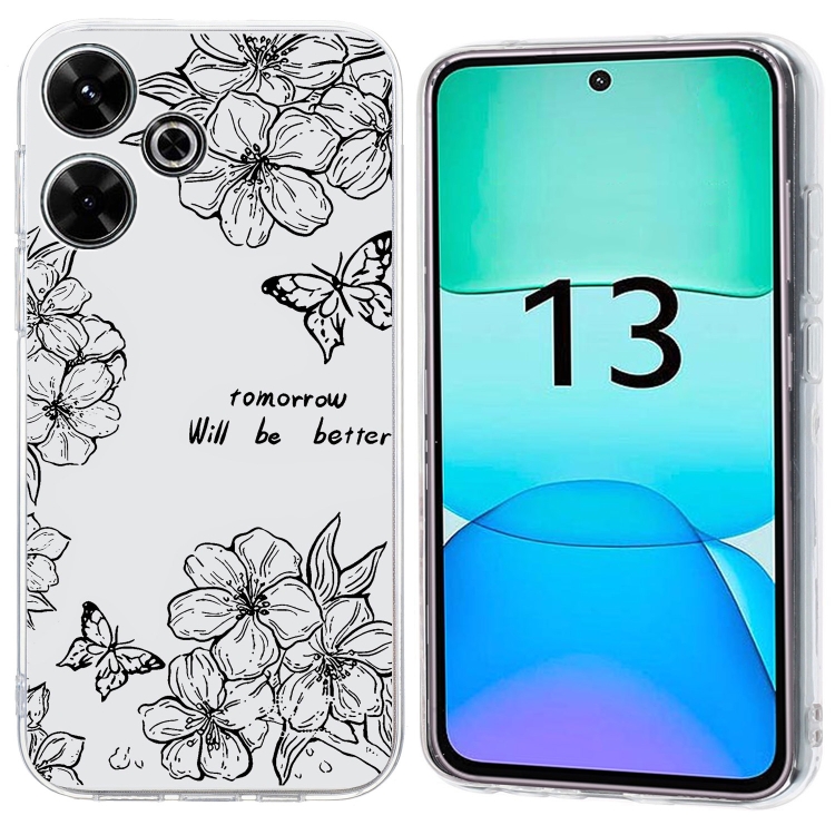 

For Redmi 13 4G Colorful Painting Pattern TPU Phone Case(Butterfly Flower)