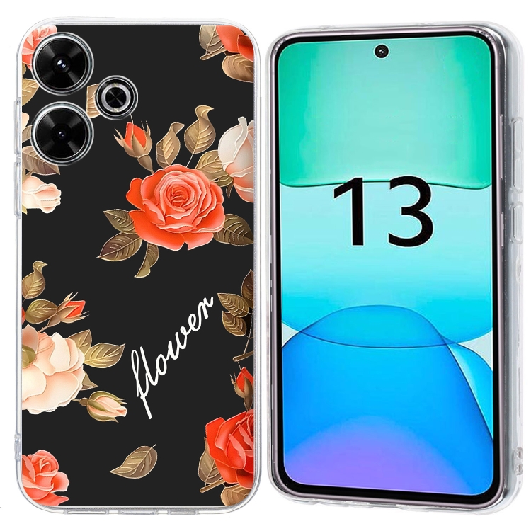

For Redmi 13 4G Colorful Painting Pattern TPU Phone Case(Flowers On Black)