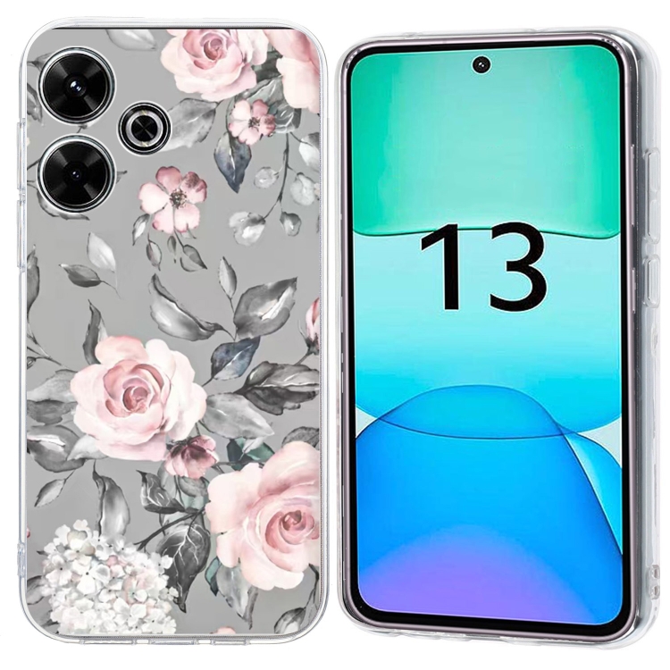 

For Redmi 13 4G Colorful Painting Pattern TPU Phone Case(Flowers On Grey)
