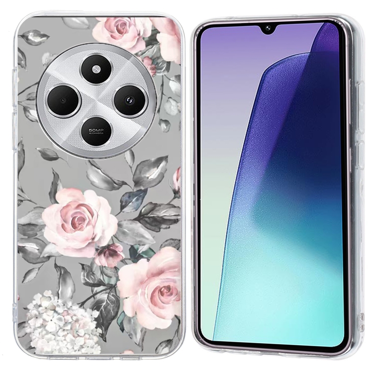 

For Redmi 14C 4G Colorful Painting Pattern TPU Phone Case(Flowers On Grey)