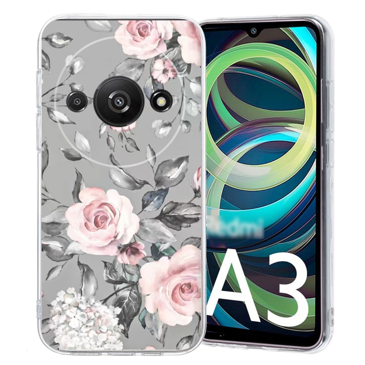 

For Redmi A3 Colorful Painting Pattern TPU Phone Case(Flowers On Grey)