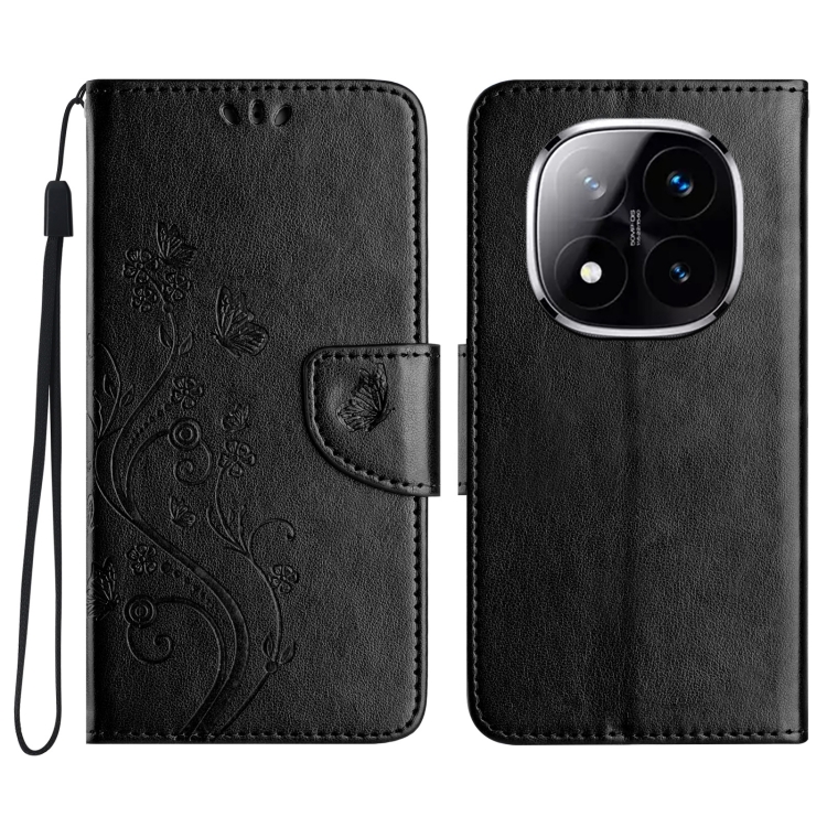 

For Redmi Note 14 Pro+ 5G Butterfly Flower Pattern Flip Leather Phone Case(Black)