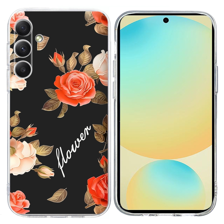 

For Samsung Galaxy S25 FE 5G Colorful Painting Pattern TPU Phone Case(Flowers On Black)