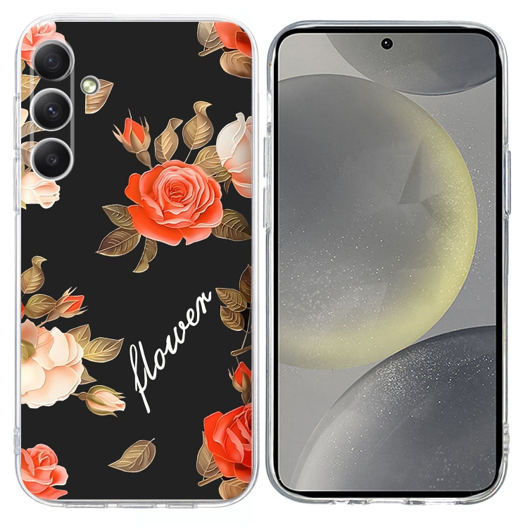 

For Samsung Galaxy S24+ 5G Colorful Painting Pattern TPU Phone Case(Flowers On Black)