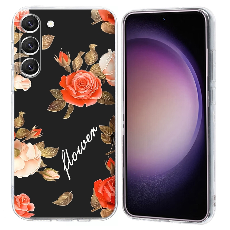 

For Samsung Galaxy S23+ 5G Colorful Painting Pattern TPU Phone Case(Flowers On Black)