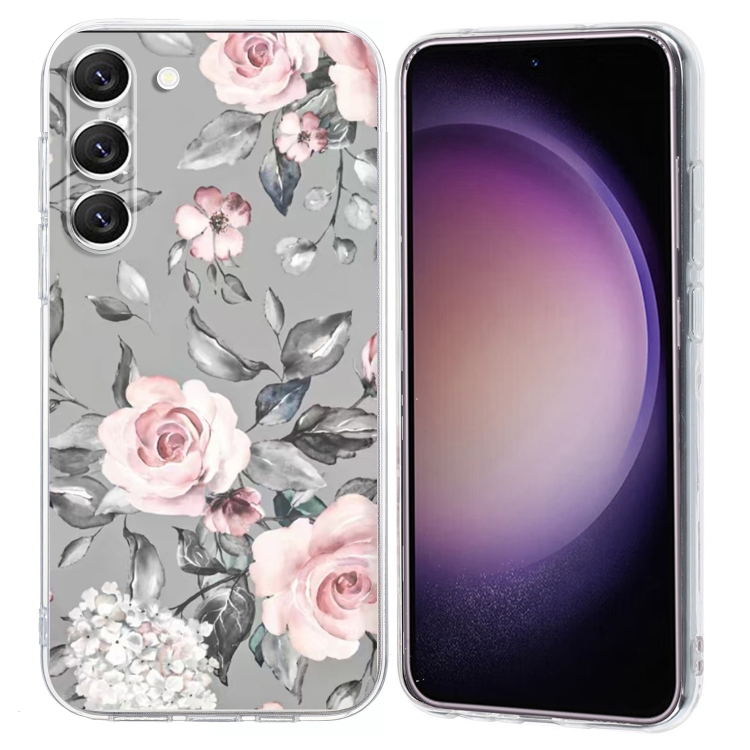 

For Samsung Galaxy S23+ 5G Colorful Painting Pattern TPU Phone Case(Flowers On Grey)