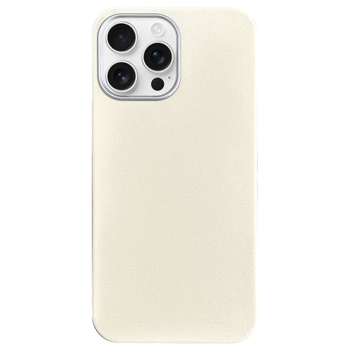 

For iPhone 16 Pro Max Litchi Pattern Silver Edge Camera Frame Material Phone Case(White)