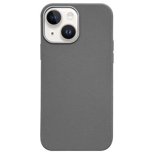 

For iPhone 14 Plus Litchi Pattern Silver Edge Camera Frame Material Phone Case(Grey)