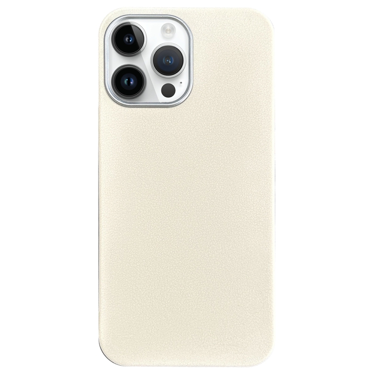 

For iPhone 13 Pro Litchi Pattern Silver Edge Camera Frame Material Phone Case(White)