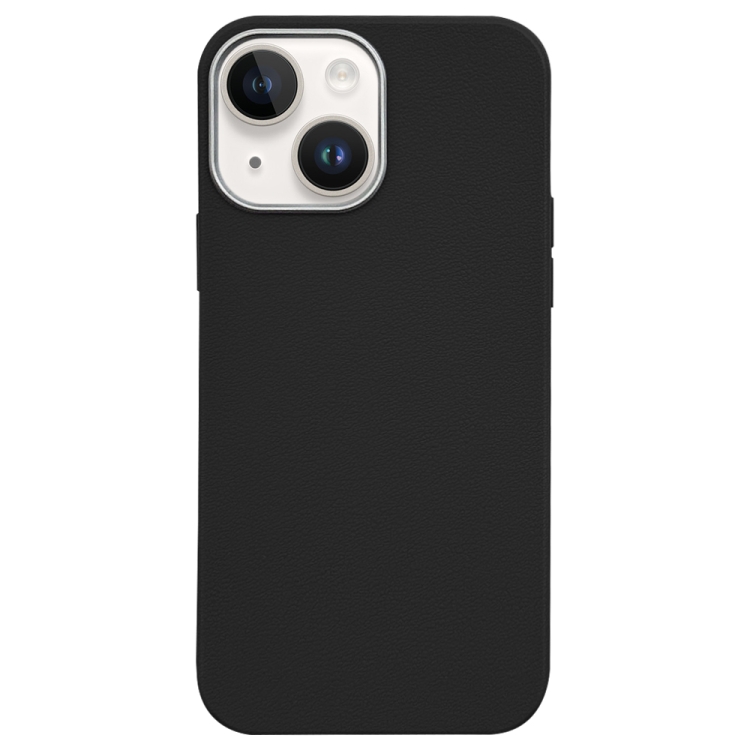 

For iPhone 13 Litchi Pattern Silver Edge Camera Frame Material Phone Case(Black)