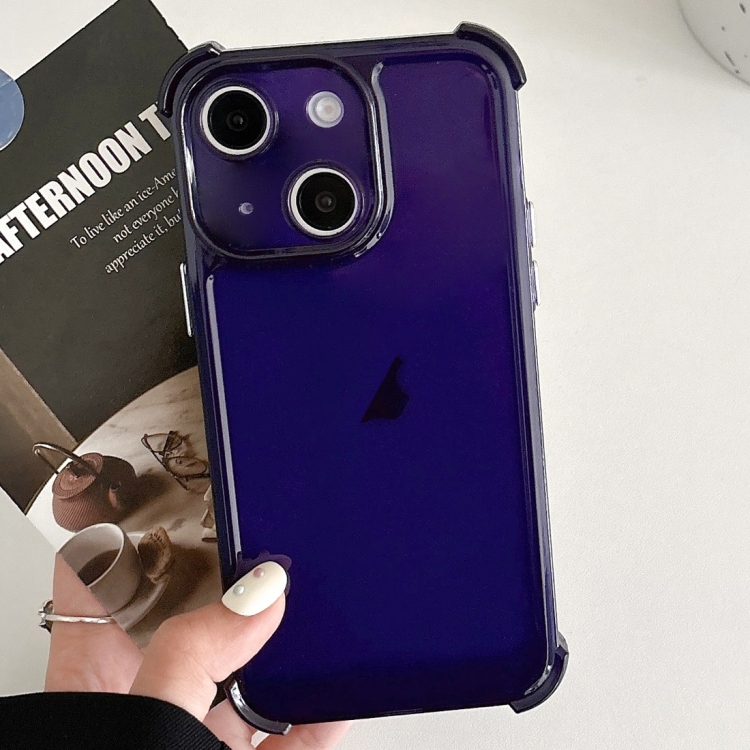 

For iPhone 15 Plus Transparent Four-corner Shockproof TPU Phone Case(Dark Blue)