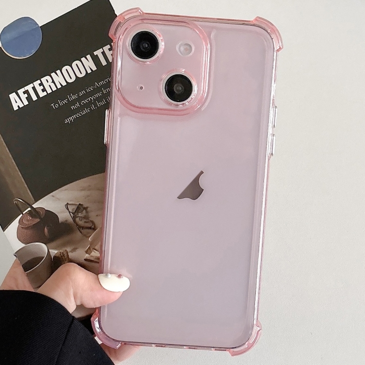 

For iPhone 15 Transparent Four-corner Shockproof TPU Phone Case(Pink)