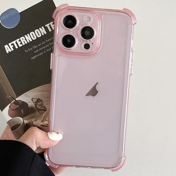 

For iPhone 13 Pro Transparent Four-corner Shockproof TPU Phone Case(Pink)