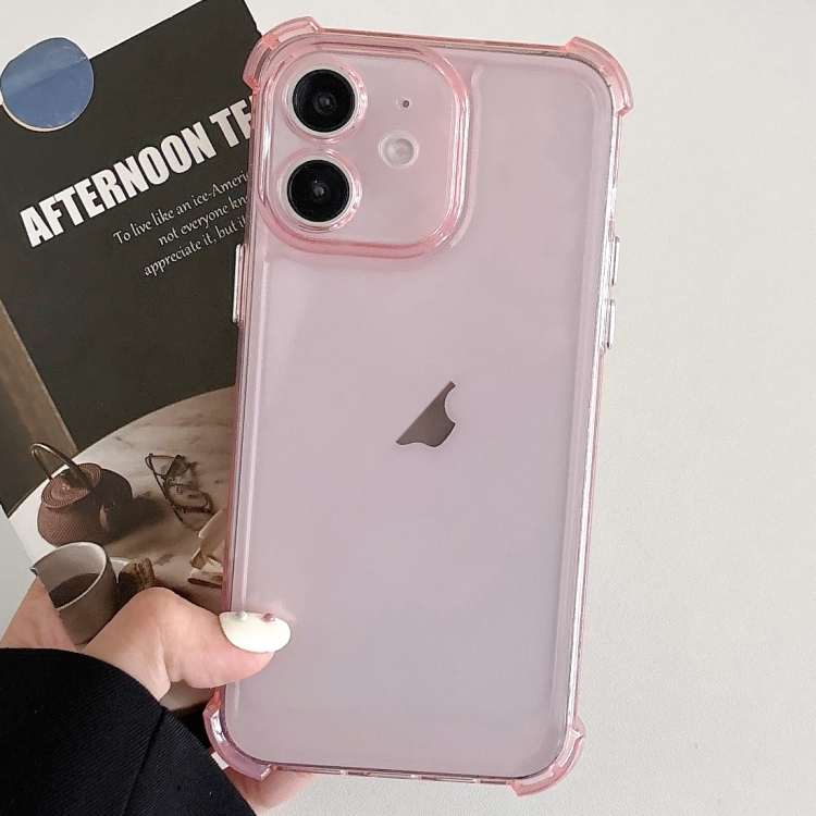 

For iPhone 12 Transparent Four-corner Shockproof TPU Phone Case(Pink)