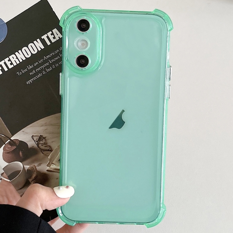 

For iPhone XS / X Transparent Four-corner Shockproof TPU Phone Case(Green)