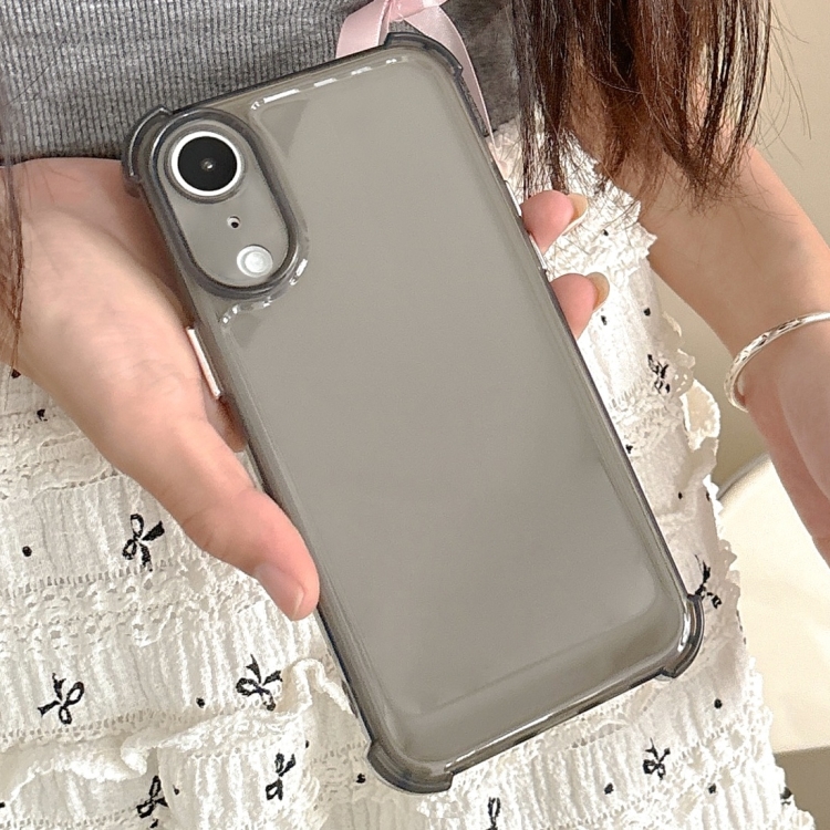 

For iPhone XR Transparent Four-corner Shockproof TPU Phone Case(Black)