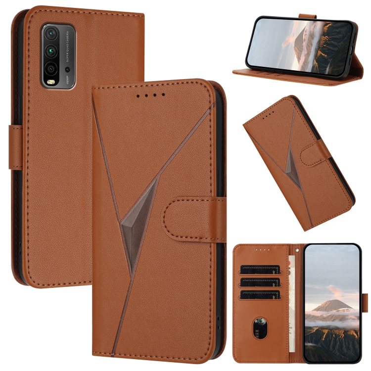 

For Redmi 9T Triangle Pattern Buckle Clasp Leather Phone Case(Brown)