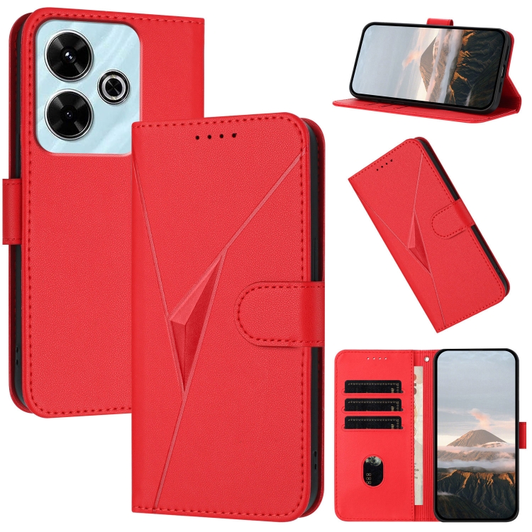 

For Redmi 13 4G Triangle Pattern Buckle Clasp Leather Phone Case(Red)