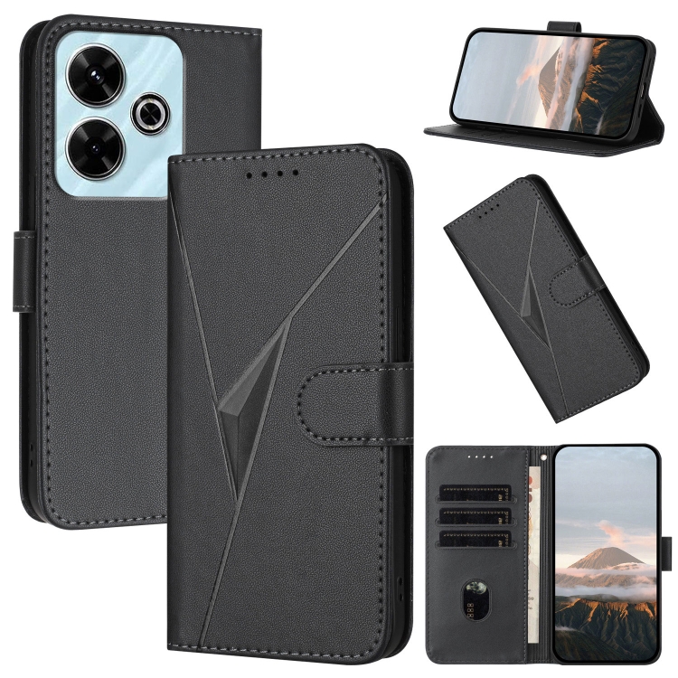 

For Redmi 13 4G Triangle Pattern Buckle Clasp Leather Phone Case(Black)