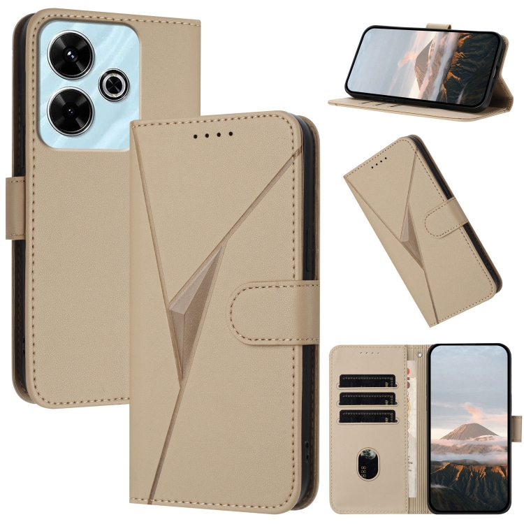 

For Redmi 13 4G Triangle Pattern Buckle Clasp Leather Phone Case(Gold)