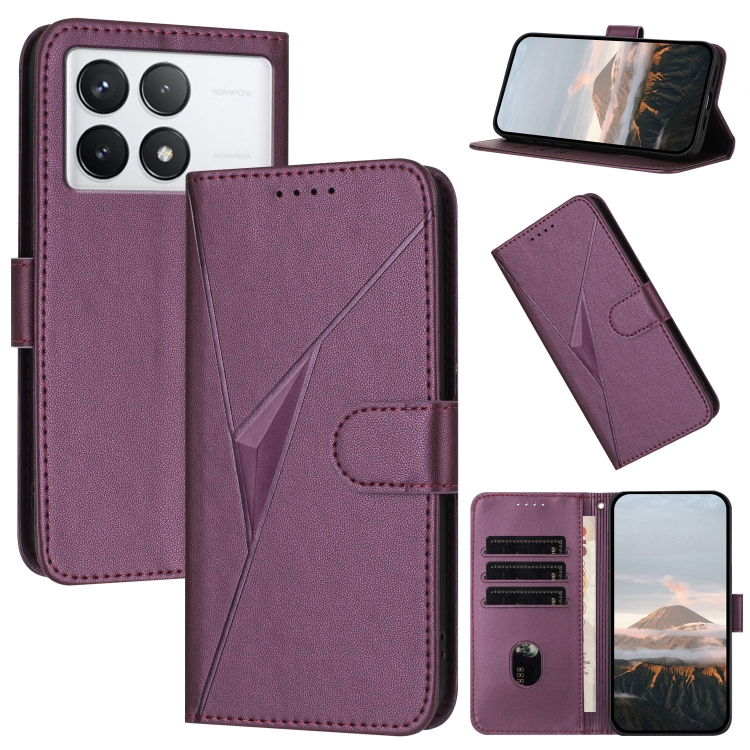 

For Redmi K70 Triangle Pattern Buckle Clasp Leather Phone Case(Dark Purple)