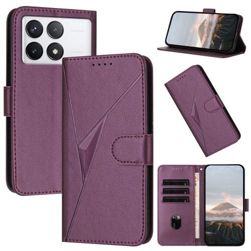 

For Redmi K70E Triangle Pattern Buckle Clasp Leather Phone Case(Dark Purple)