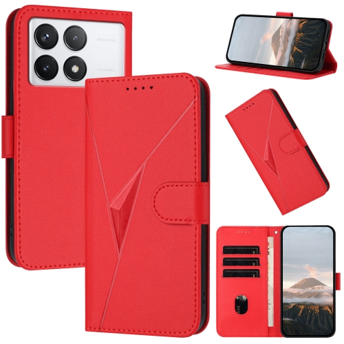 

For Redmi K70E Triangle Pattern Buckle Clasp Leather Phone Case(Red)