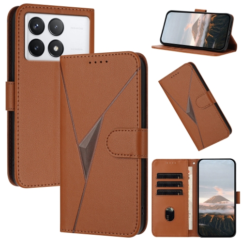 

For Redmi K70E Triangle Pattern Buckle Clasp Leather Phone Case(Brown)