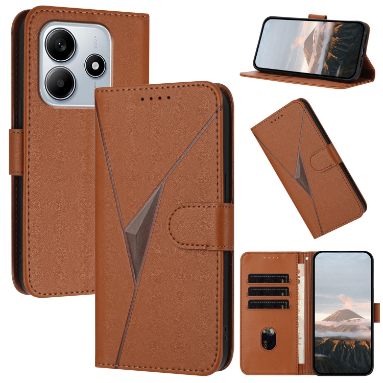

For Redmi Note 14 5G Triangle Pattern Buckle Clasp Leather Phone Case(Brown)