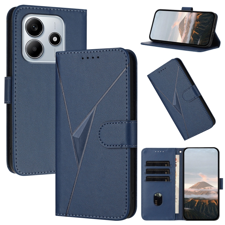 

For Redmi Note 14 5G Triangle Pattern Buckle Clasp Leather Phone Case(Royal Blue)