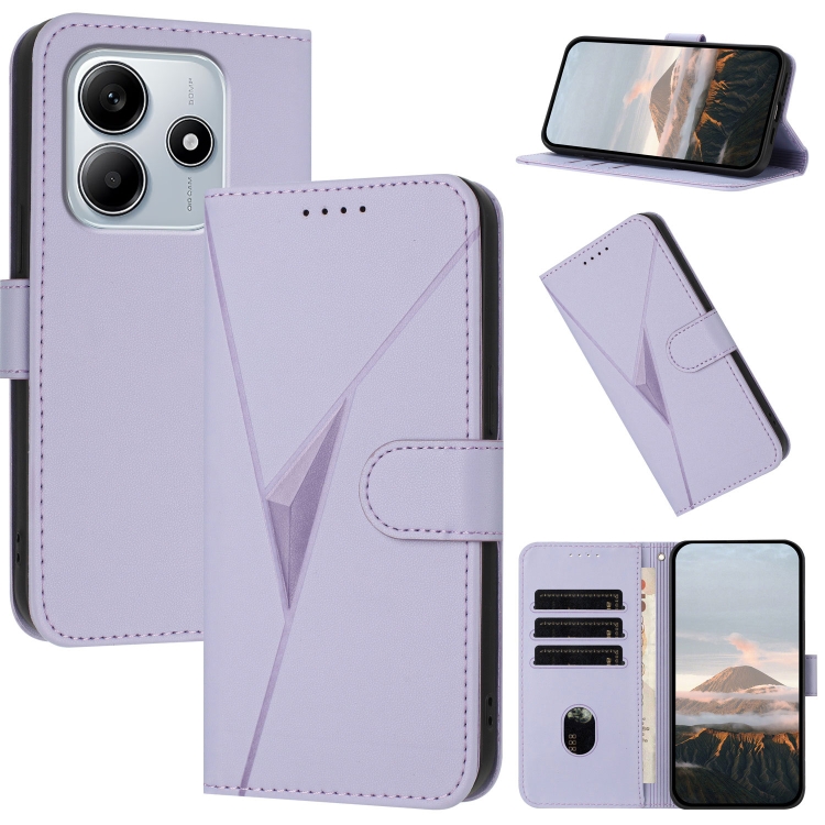 

For Redmi Note 14 5G Triangle Pattern Buckle Clasp Leather Phone Case(Light Purple)