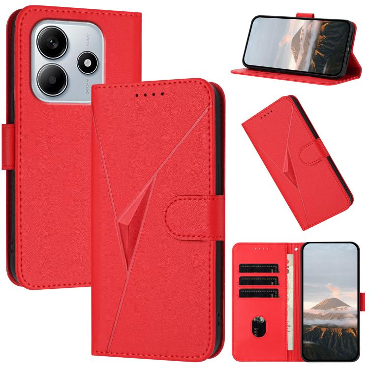 

For Redmi Note 14 4G 163.25mm Triangle Pattern Buckle Clasp Leather Phone Case(Red)