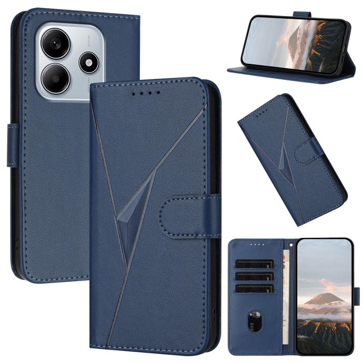 

For Redmi Note 14 4G 163.25mm Triangle Pattern Buckle Clasp Leather Phone Case(Royal Blue)