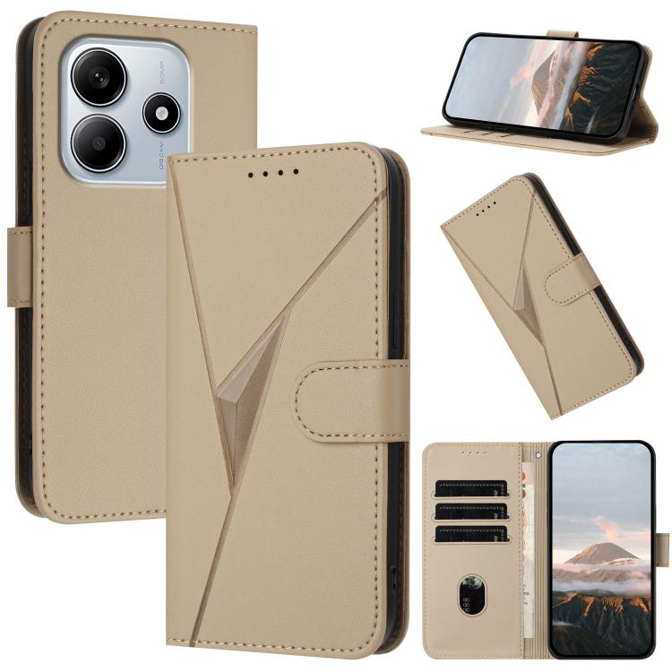 

For Redmi Note 14 4G 163.25mm Triangle Pattern Buckle Clasp Leather Phone Case(Gold)