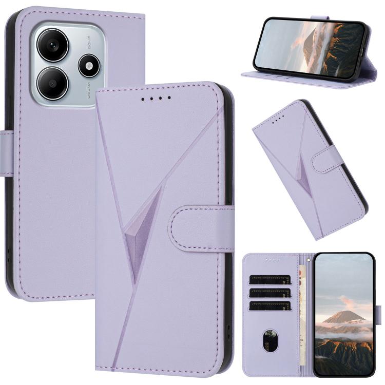 

For Redmi Note 14 4G 163.25mm Triangle Pattern Buckle Clasp Leather Phone Case(Light Purple)