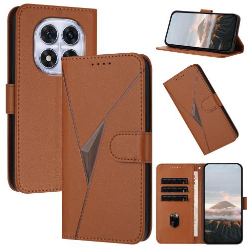 

For Redmi Note 14 Pro 4G Triangle Pattern Buckle Clasp Leather Phone Case(Brown)