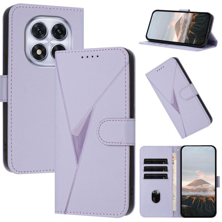 

For Redmi Note 14 Pro 4G Triangle Pattern Buckle Clasp Leather Phone Case(Light Purple)