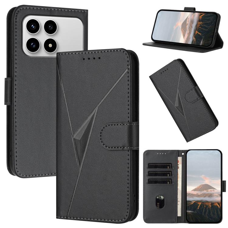 

For Redmi K90 Triangle Pattern Buckle Clasp Leather Phone Case(Black)
