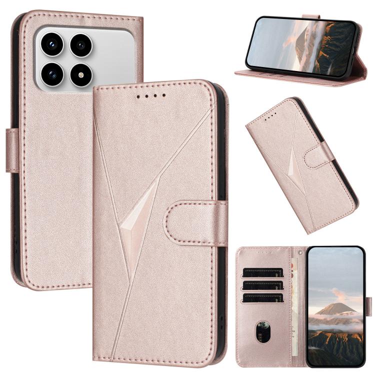 

For Redmi K90 / Xiaomi Poco F8 Pro 5G Triangle Pattern Buckle Clasp Leather Phone Case(Rose Gold)
