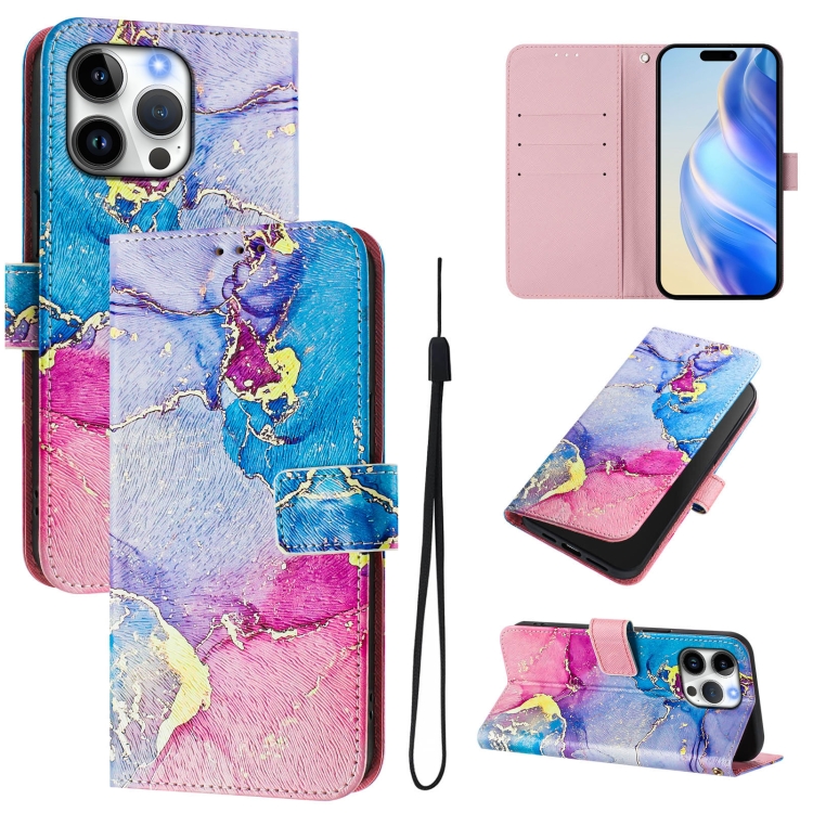 

For iPhone 16 Pro Art Colored Drawing Pattern Leather Phone Case(Colorful marble)