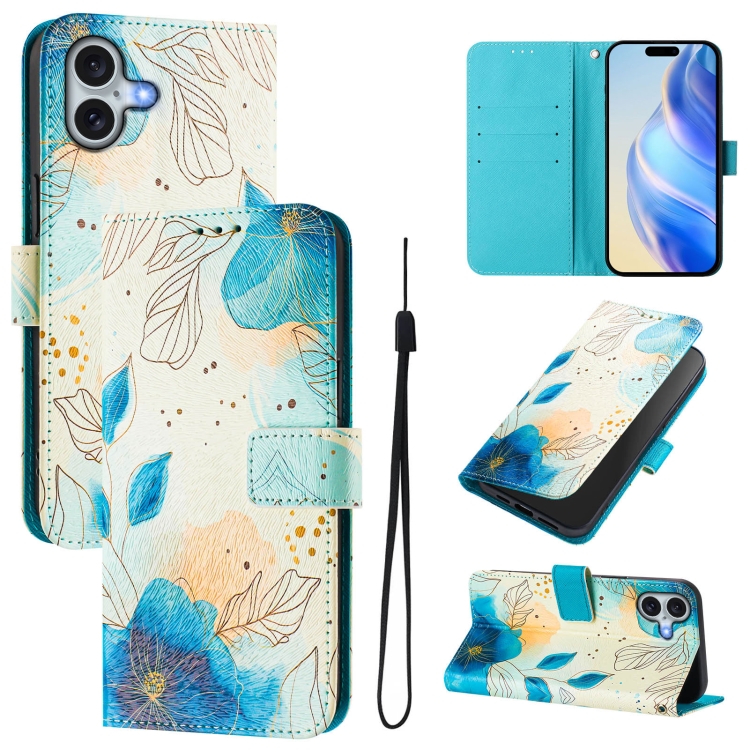 

For iPhone 16 Plus Art Colored Drawing Pattern Leather Phone Case(Flowering flowers)